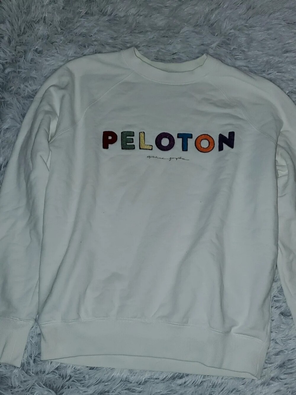 **Spiritual Gangster x Peloton Crewneck Sweatshirt Medium Ivory Multicolor Logo*